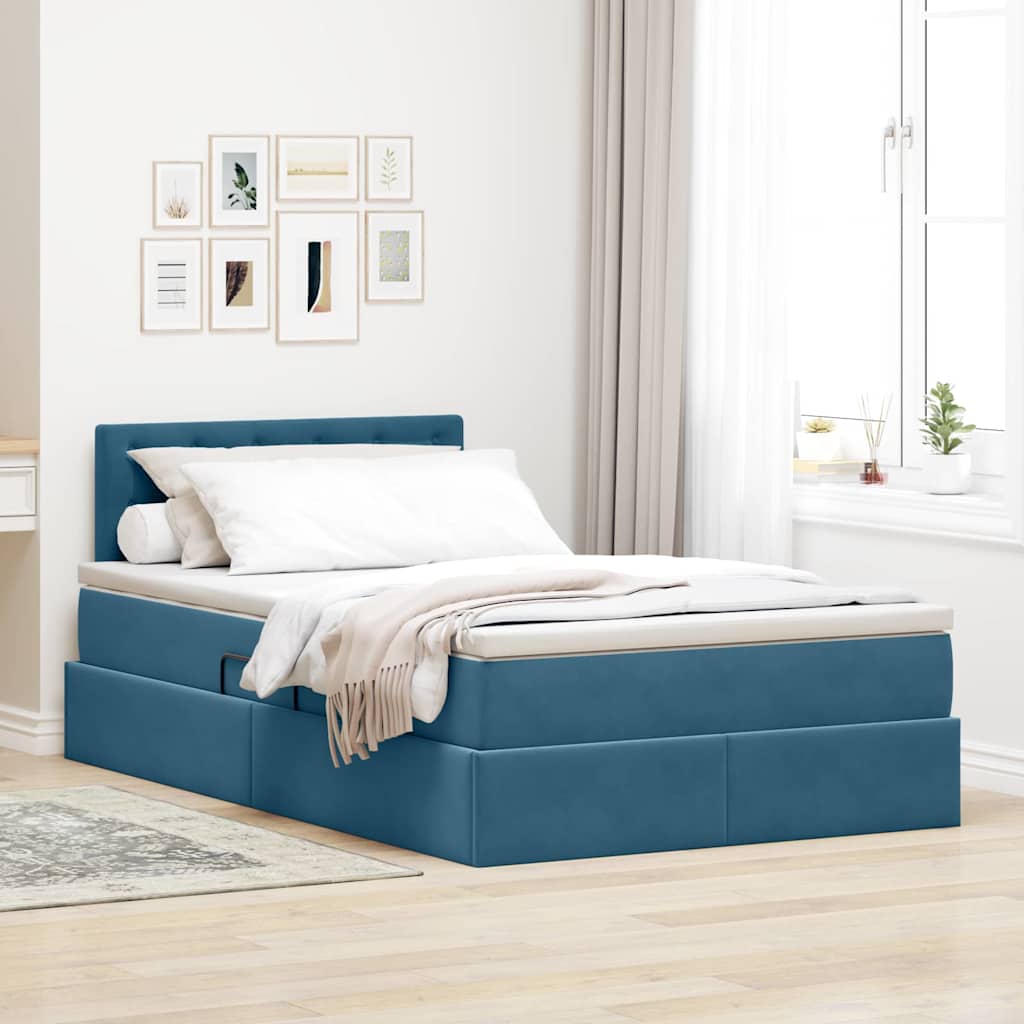 vidaXL Pat cu storage cu saltea albastru 120 x 190 cm Catifea
