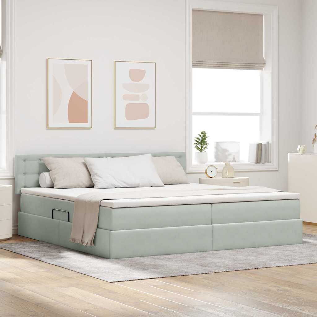 vidaXL Pat cu storage cu headboard Gri deschis 200 x 200 cm Catifea