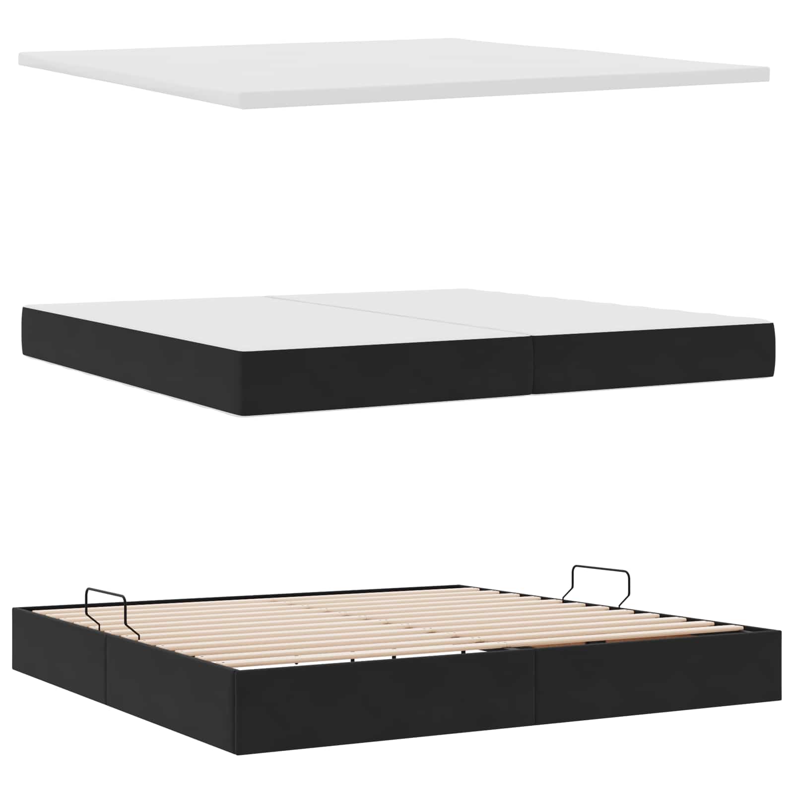 Postelja s shranjevanjem z vzmetnico Črna 200 x 200 cm Žamet - slika 7