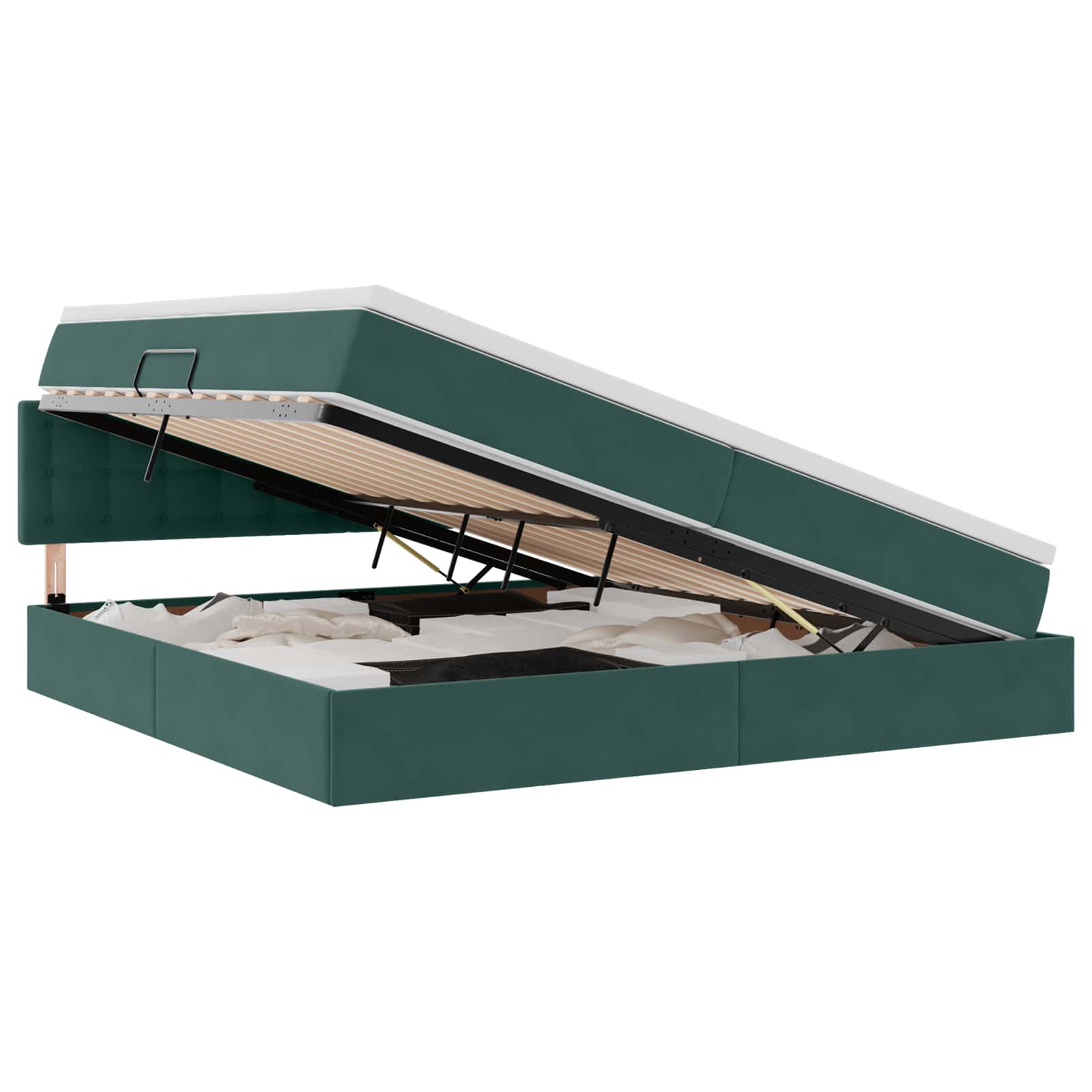 Postelja s shranjevanjem Temno zelena 200 x 200 cm Žamet - slika 2