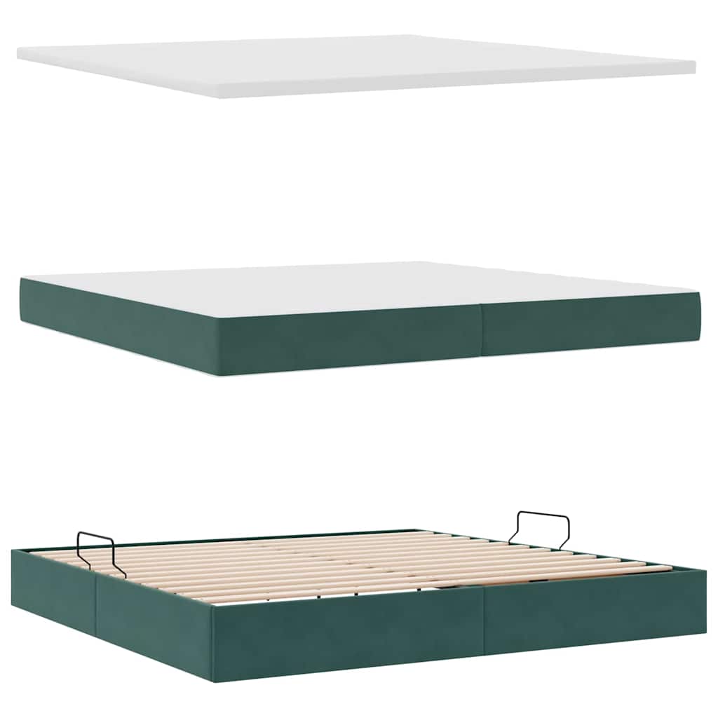 Postelja s shranjevanjem Temno zelena 200 x 200 cm Žamet - slika 8