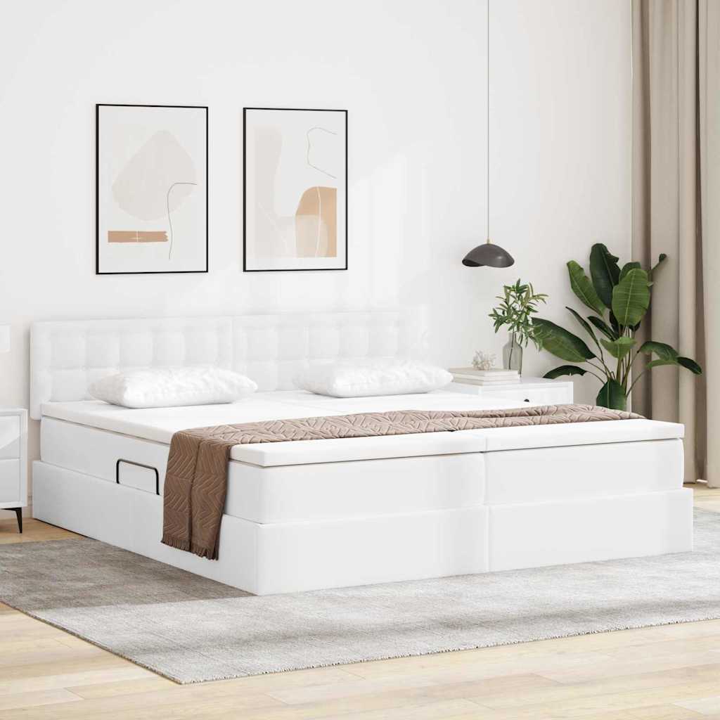 vidaXL Pat cu storage cu saltea Alb pur 200 x 200 cm Piele artificială