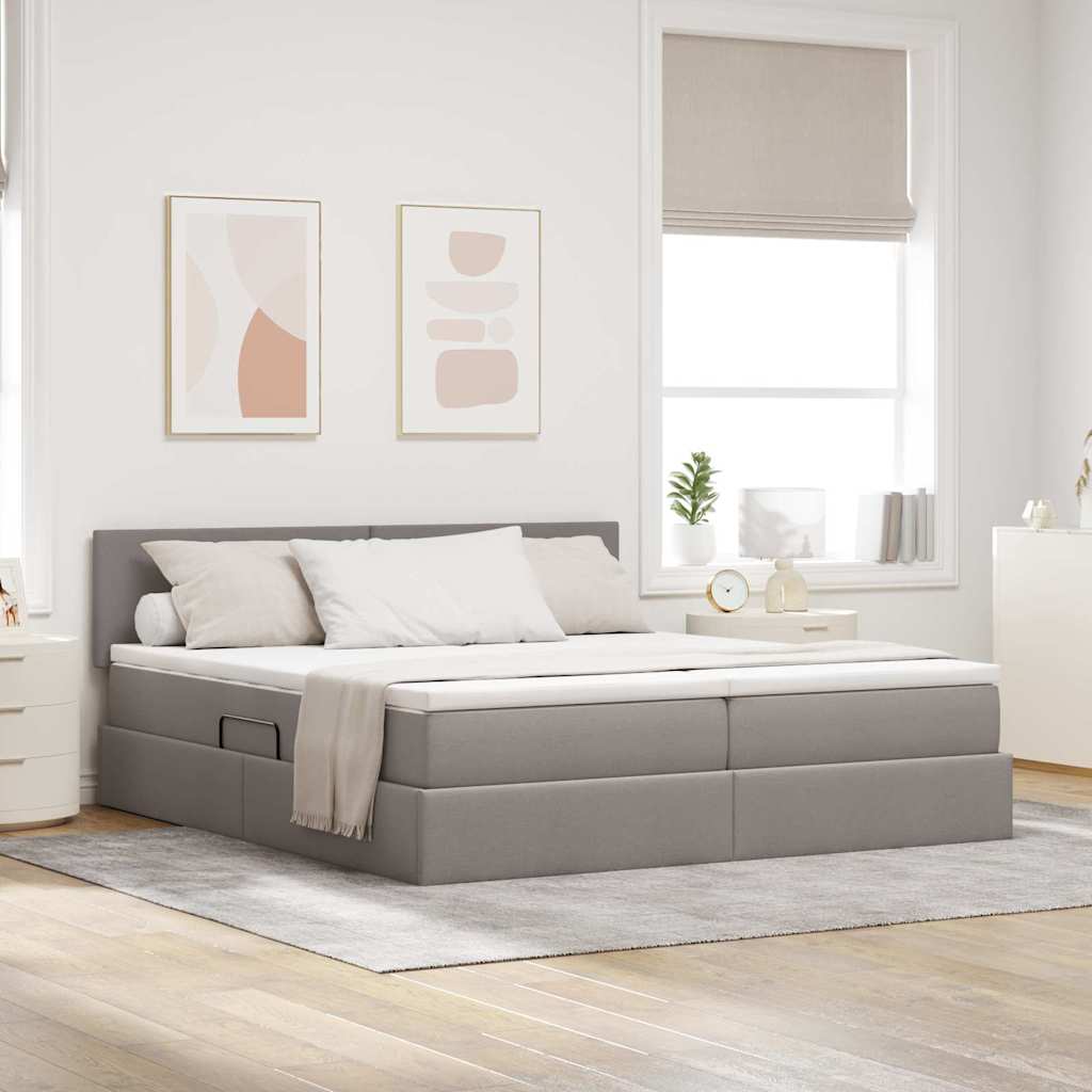 Förvaringssäng med madrass Taupe 200 x 200 cm Konstläder