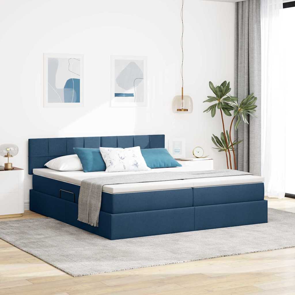 Cama com Armazenamento Azul 180 x 200 cm Couro Sintétic