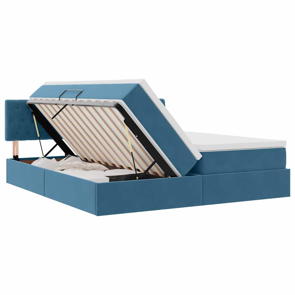 Postelja s shranjevanjem z vzmetnico Temno modra 100 x 200 cm - slika 7