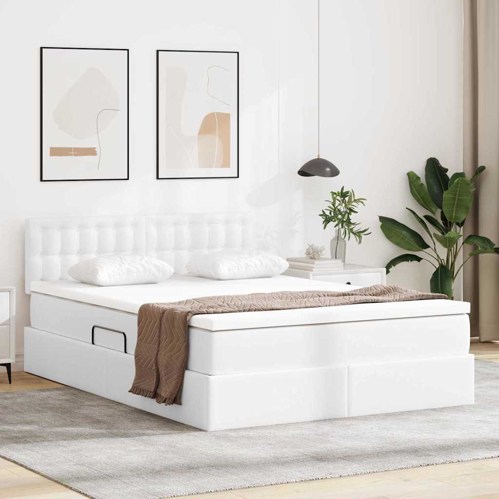 vidaXL Bett mit Stauraum und LED Reinweiß 140 x 190 cm Kunstleder