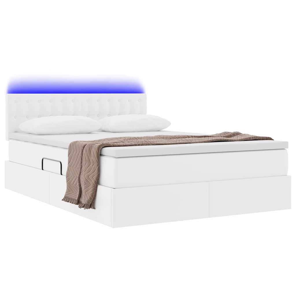 Thumbnail - vidaXL Bett mit Stauraum und LED Reinweiß 140 x 190 cm Kunstleder