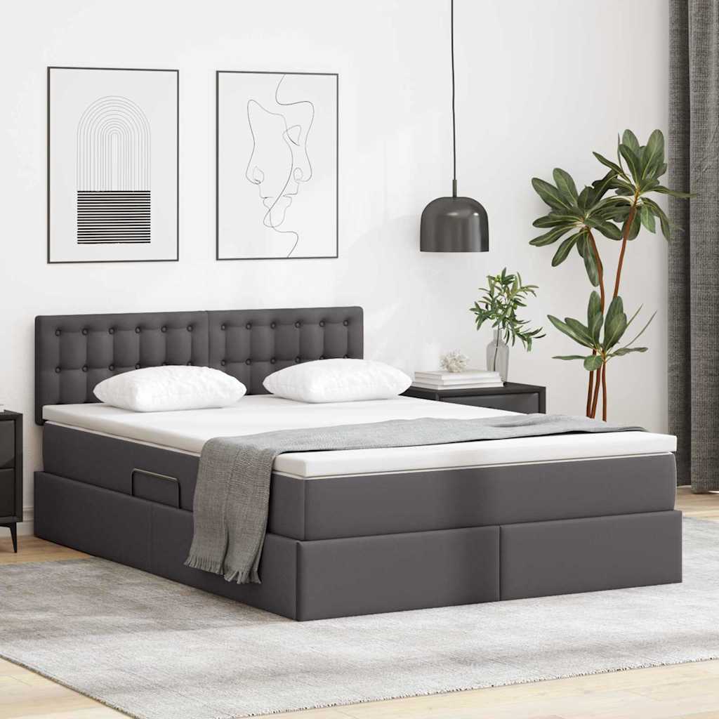 vidaXL Bett mit Stauraum und LED Grau 140 x 190 cm Kunstleder