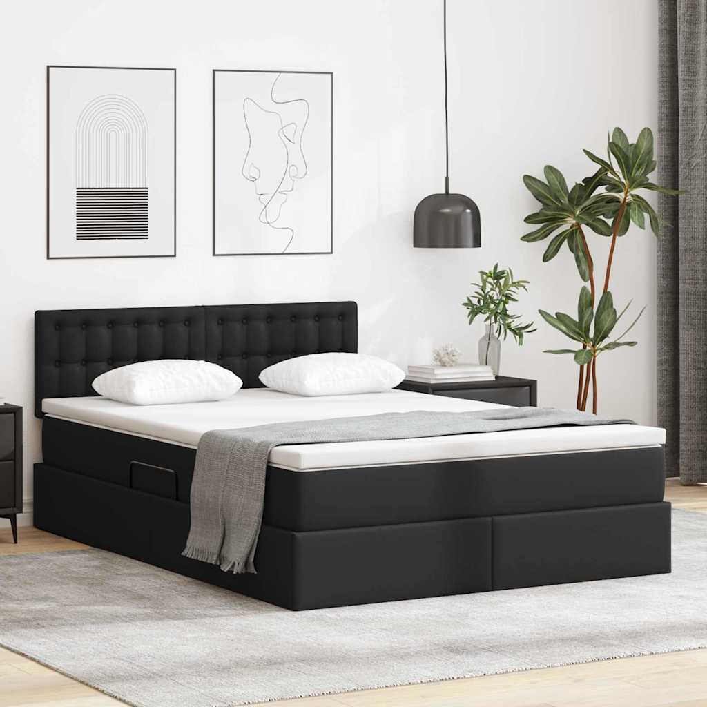 vidaXL Pat cu saltea și LED Negru 140 x 200 cm Piele artificială