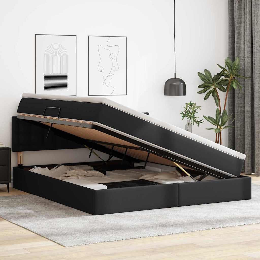 Voodi LED -ribatuledega peaga Must 180 x 200 cm PVC - Image 4