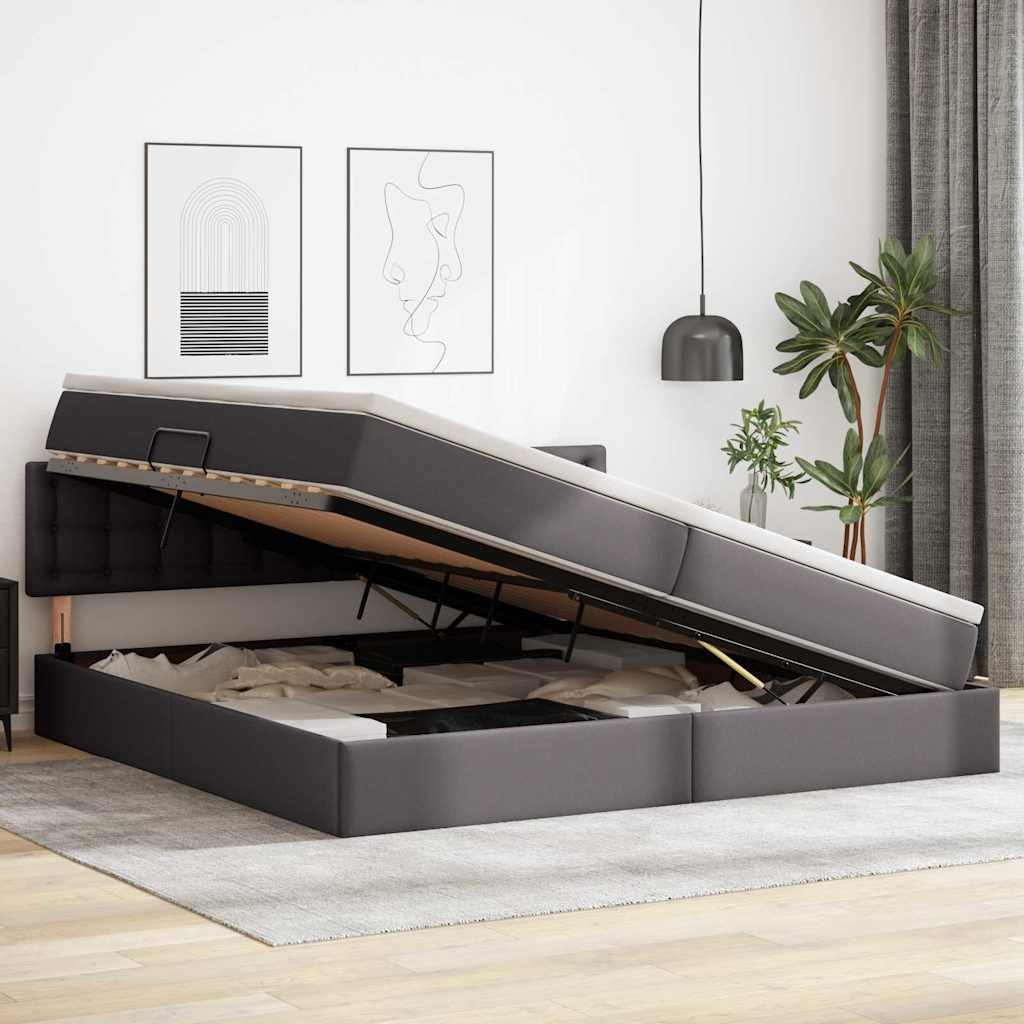 Voodi LED -ribatuledega peaga Helehall 200 x 200 cm PVC - Image 4