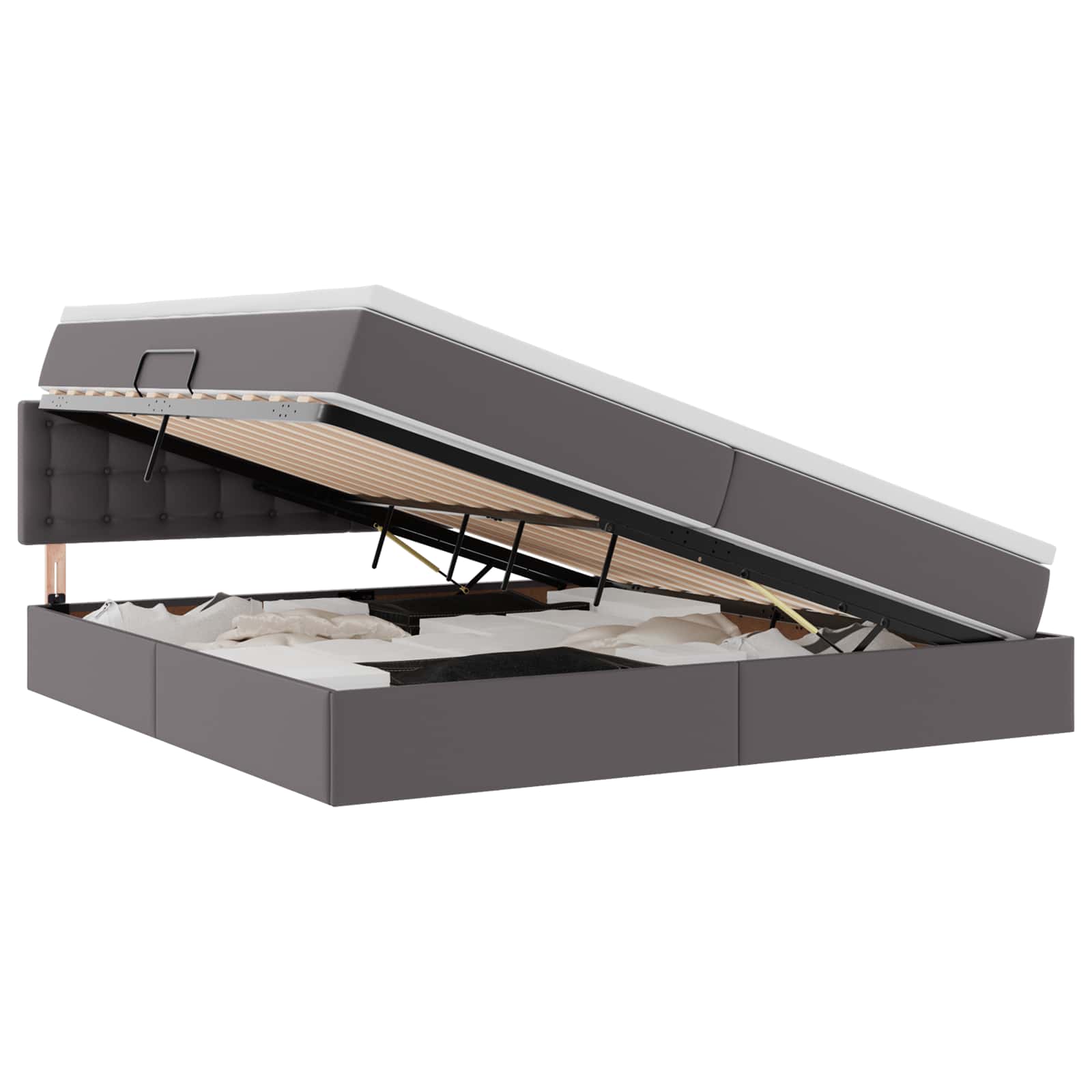 Voodi LED -ribatuledega peaga Helehall 200 x 200 cm PVC - Image 2