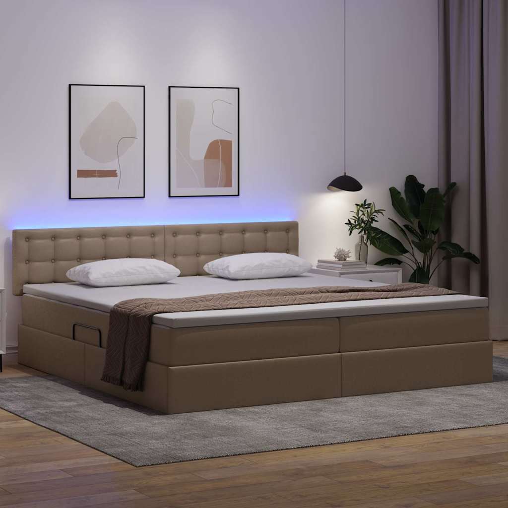 Voodi LED -ribatuledega peaga Helehall 200 x 200 cm PVC - Image 5