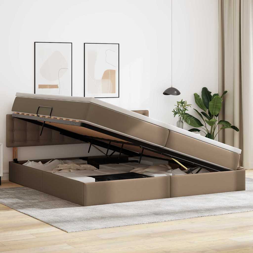 Voodi LED -ribatuledega peaga Helehall 200 x 200 cm PVC - Image 4