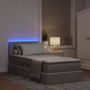 LED postel s úložným prostorem a matrací Světle šedá - obrázek 5