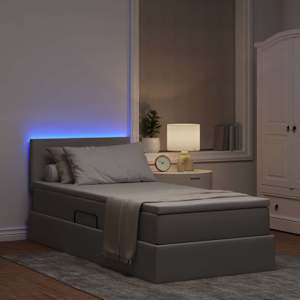 LED postel s úložným prostorem a matrací Taupe 100 x 200 cm - obrázek 5