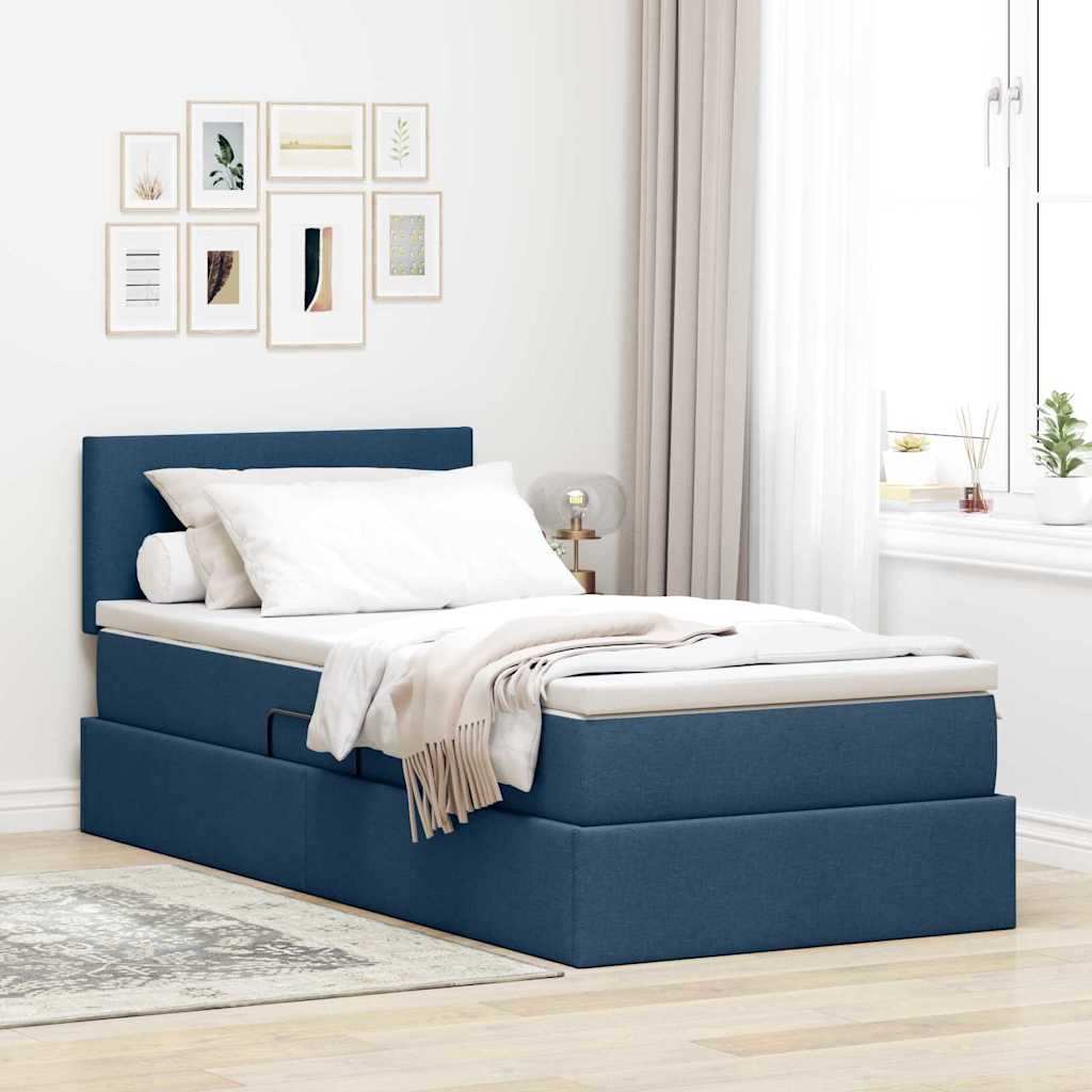Thumbnail - vidaXL Bett mit Stauraum und LED mit Matratze Blau 100 x 200 cm Stoff