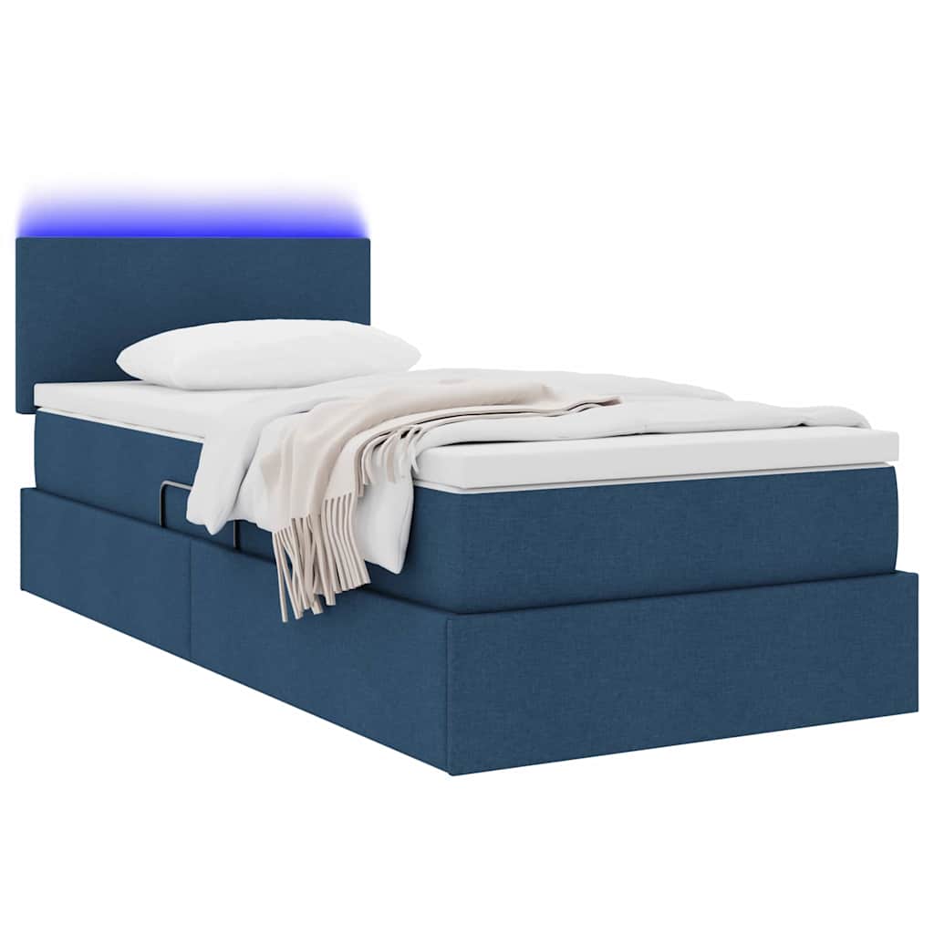 Thumbnail - vidaXL Bett mit Stauraum und LED mit Matratze Blau 100 x 200 cm Stoff