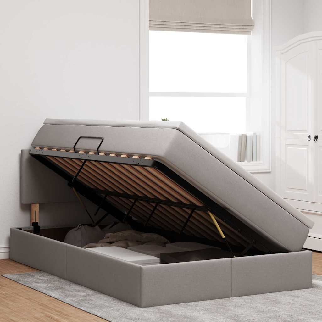 Voodi LED -ribatuledega peaga Pruunikashall 120 x 200 cm kangas - Image 4