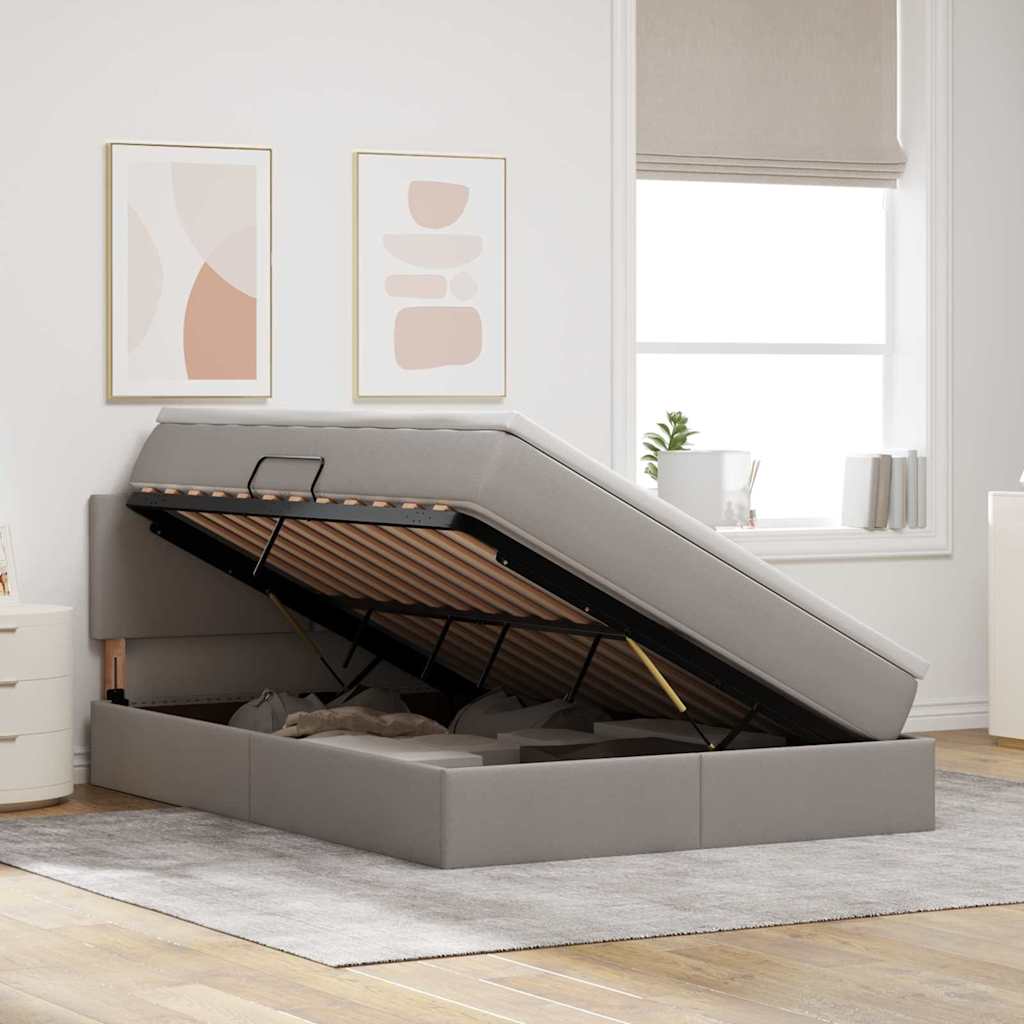 Voodi LED -ribatuledega peaga Pruunikashall 140 x 190 cm kangas - Image 4