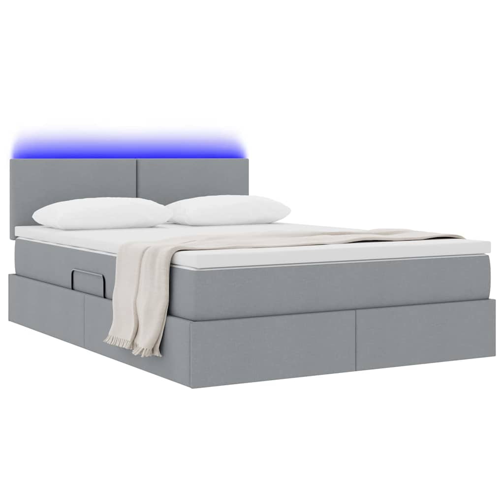 Thumbnail - vidaXL Bett mit Stauraum und LED mit LED Hellgrau 140 x 200 cm Stoff
