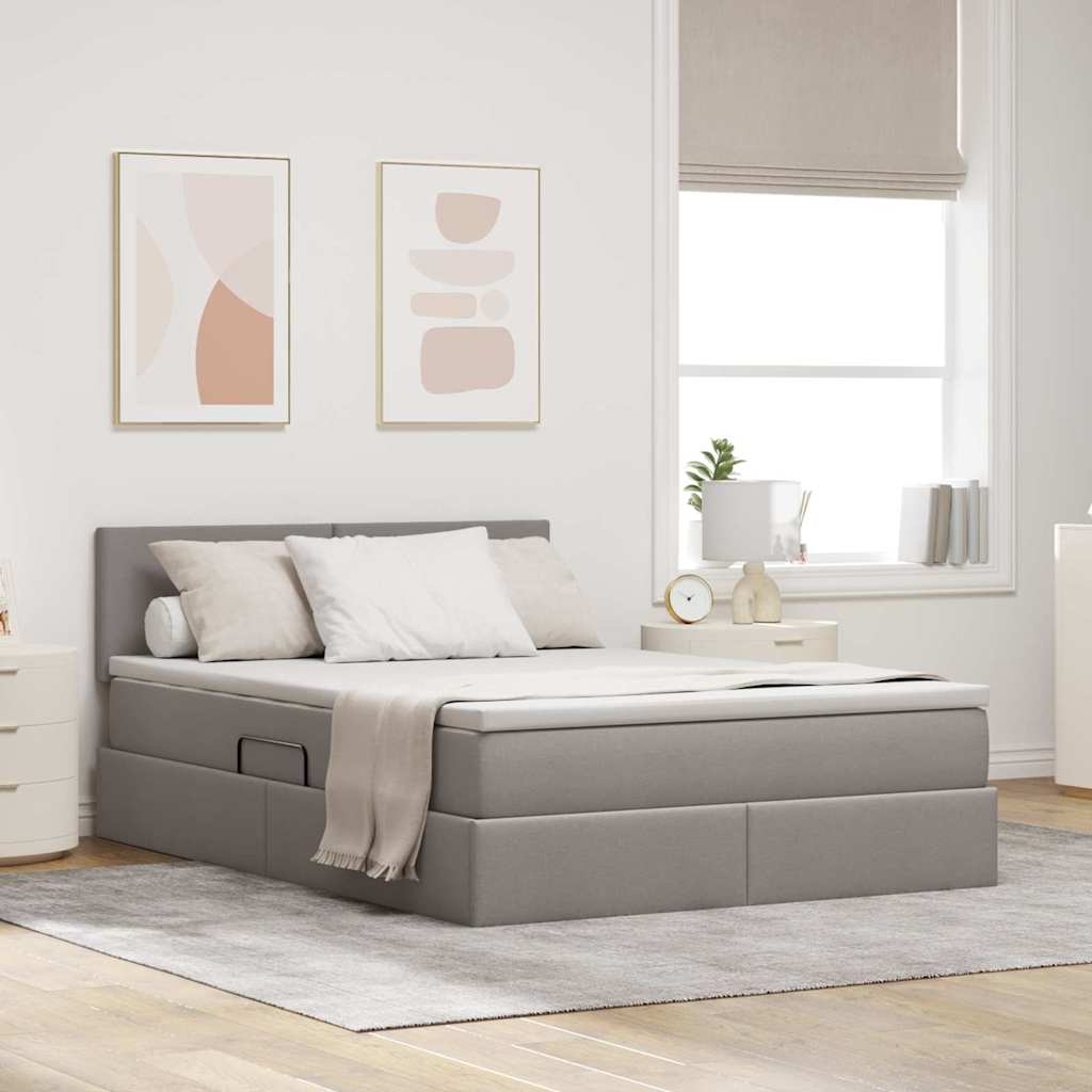 vidaXL LED-patjasäilytyssänky Taupe 140 x 200 cm Kangas