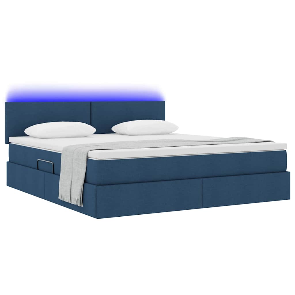 Thumbnail - vidaXL Bett mit Stauraum und LED mit Matratze Blau 160 x 200 cm Stoff