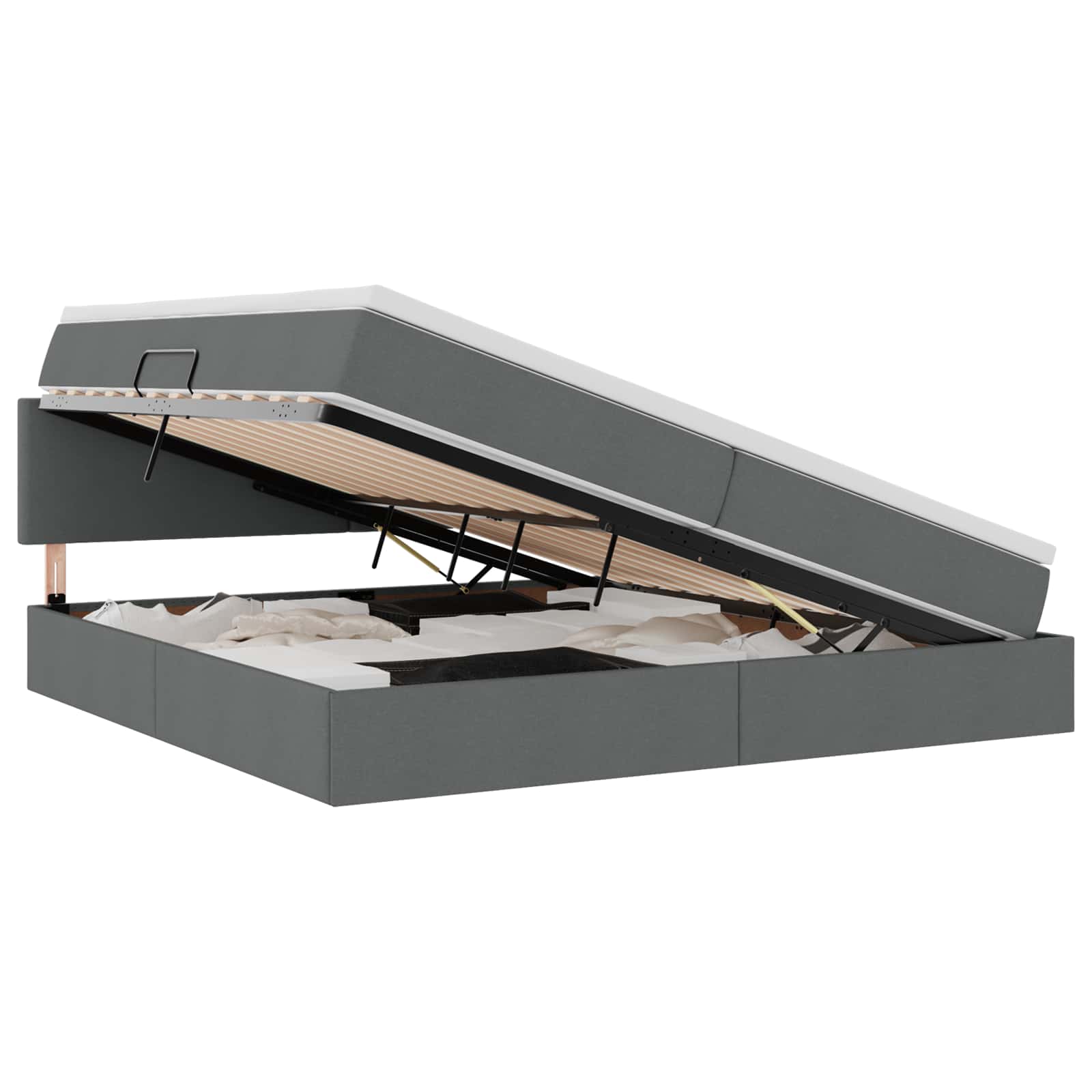 Thumbnail - vidaXL Bett mit Stauraum und LED mit LED Dunkelgrau 200 x 200 cm Stoff