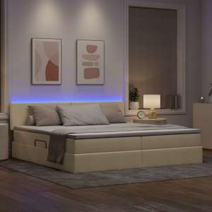 LED postel s úložným prostorem a matrací Krémová 200 x 200 cm - obrázek 5