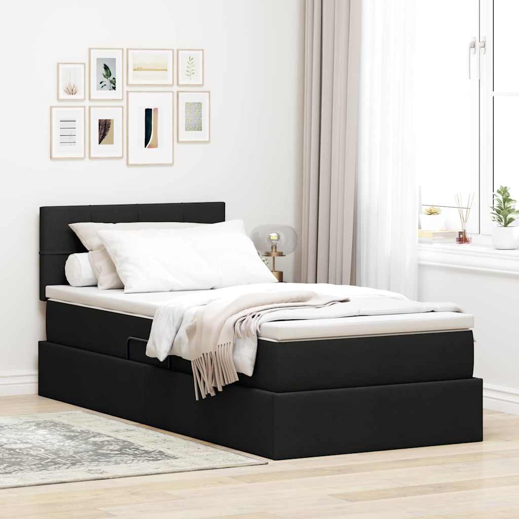 vidaXL Bett mit Stauraum und LED mit LED Schwarz 90 x 190 cm Stoff