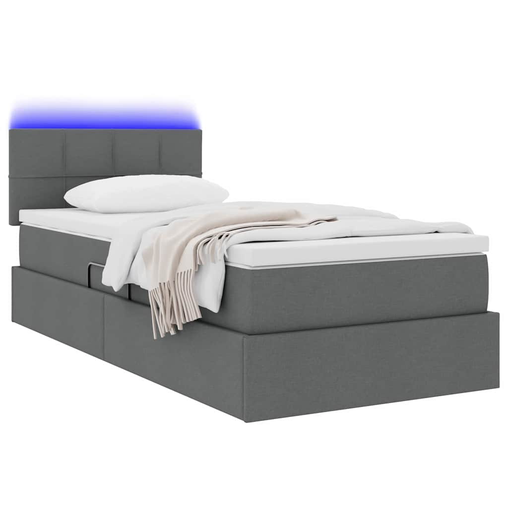 Thumbnail - vidaXL Bett mit Stauraum und LED mit LED Dunkelgrau 90 x 200 cm Stoff