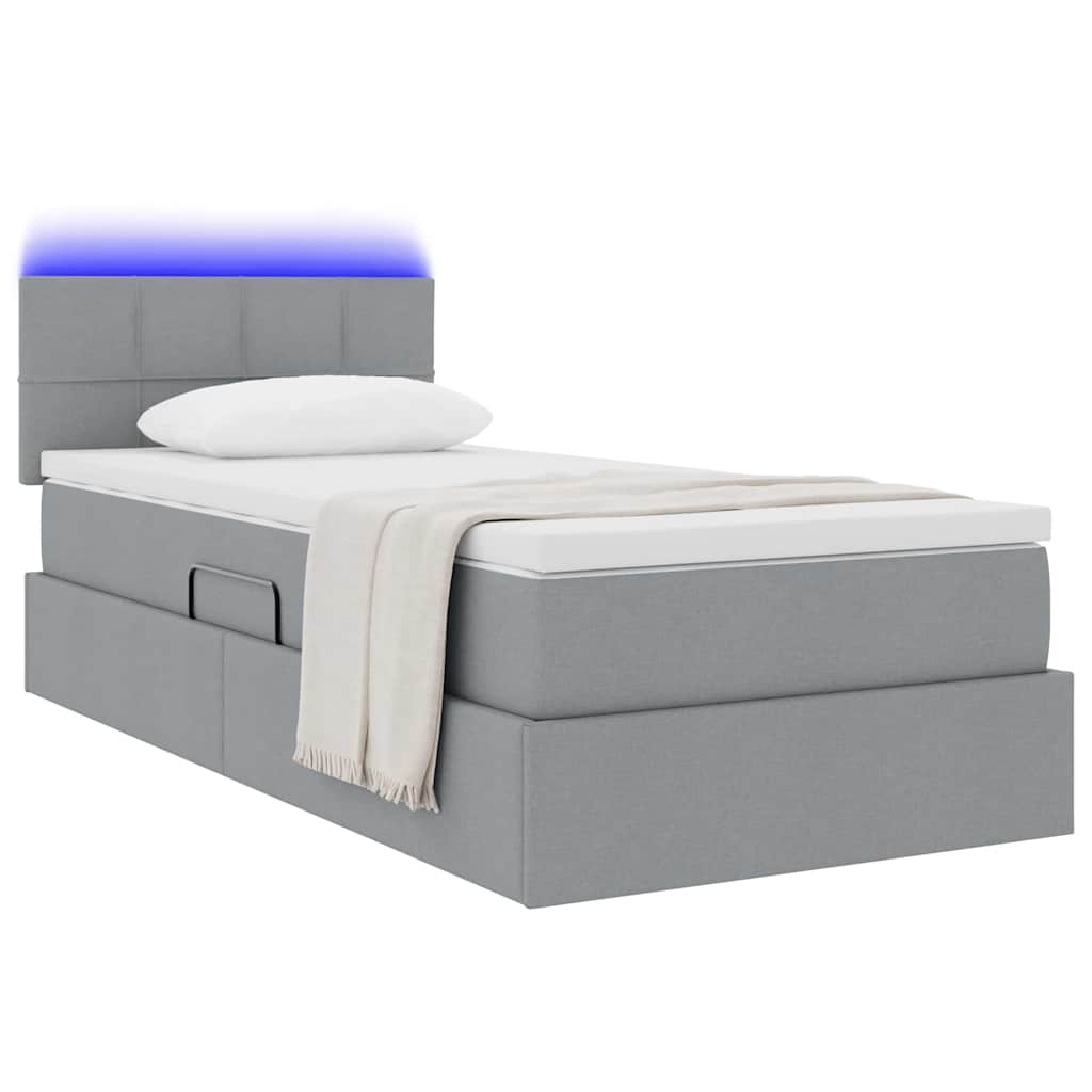 Thumbnail - vidaXL Bett mit Stauraum und LED mit LED Hellgrau 100 x 200 cm Stoff
