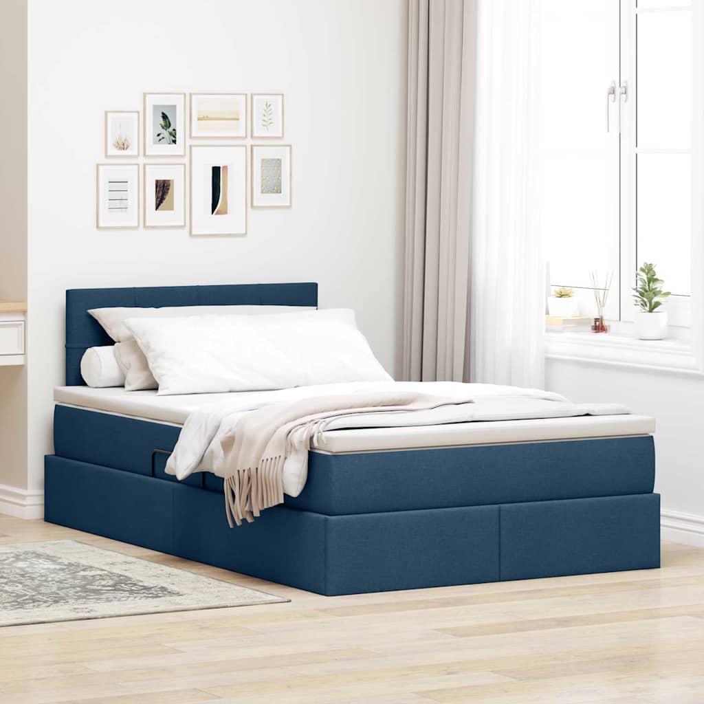 vidaXL Bett mit Stauraum und LED mit Matratze Blau 120 x 200 cm Stoff