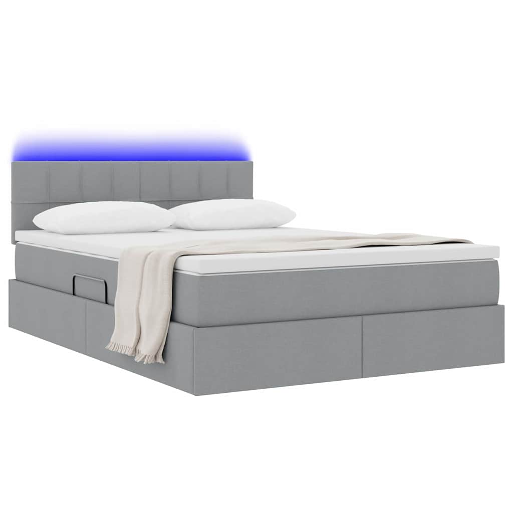 Thumbnail - vidaXL Bett mit Stauraum und LED Hellgrau 140 x 190 cm Polyester