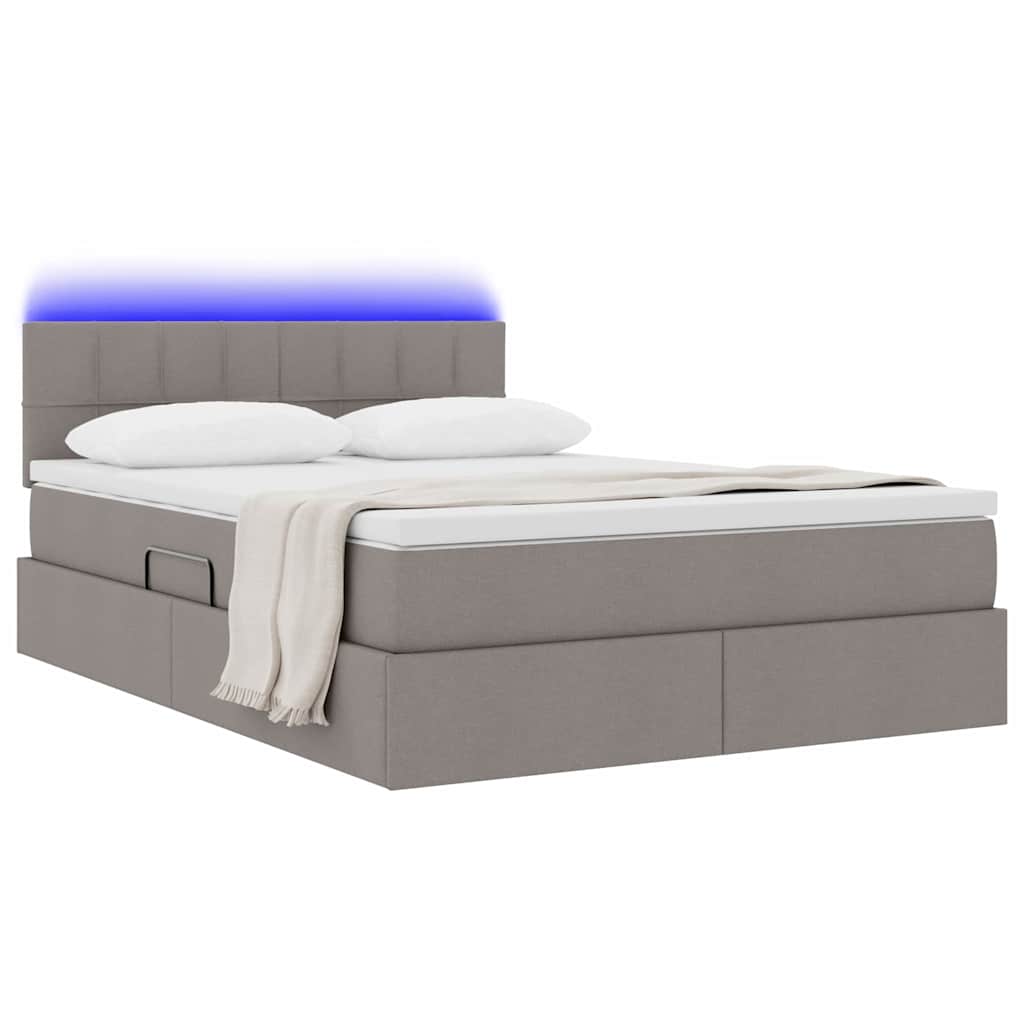 Thumbnail - vidaXL Bett mit Stauraum und LED mit Matratze Taupe 140 x 190 cm Stoff