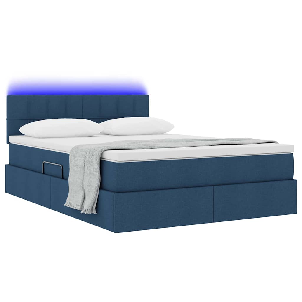 Thumbnail - vidaXL Bett mit Stauraum und LED mit Matratze Blau 140 x 190 cm Stoff