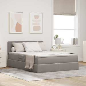 LED postel s úložným prostorem a matrací Taupe 140 x 200 cm - obrázek 1