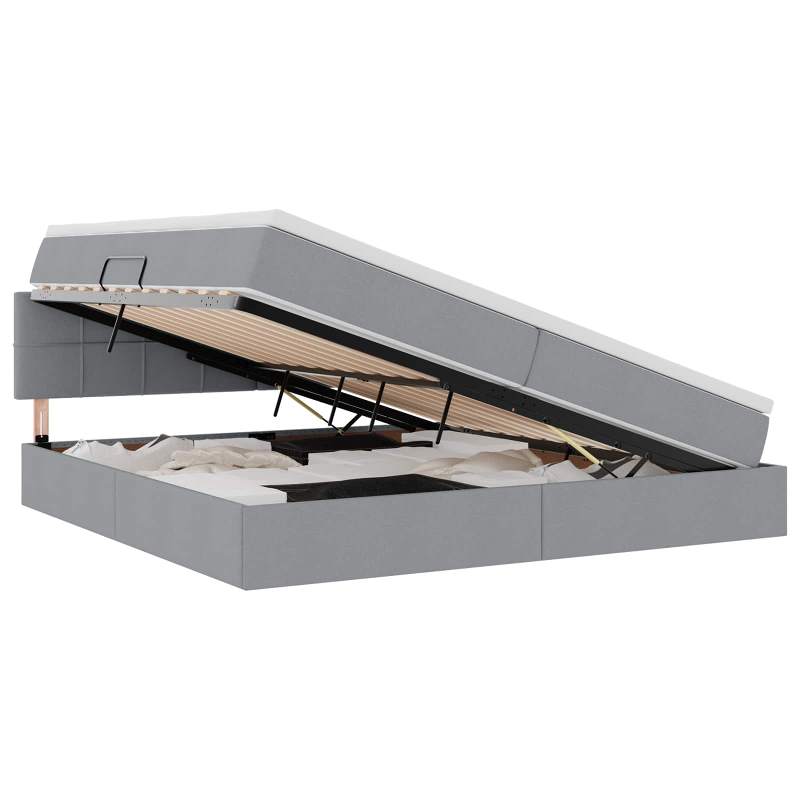 Thumbnail - vidaXL Bett mit Stauraum und LED mit LED Hellgrau 200 x 200 cm Stoff