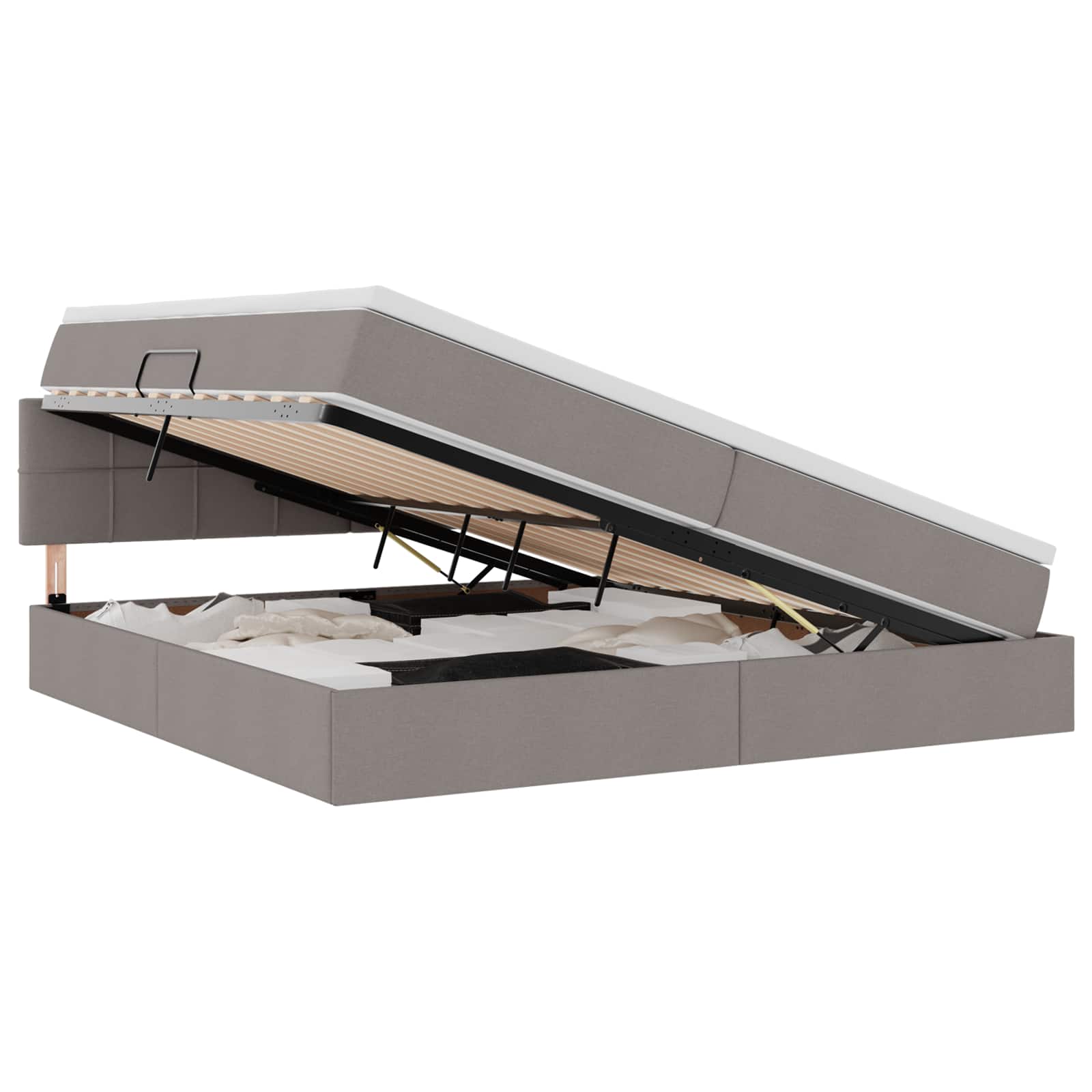 Thumbnail - vidaXL Bett mit Stauraum und LED mit Matratze Taupe 200 x 200 cm Stoff