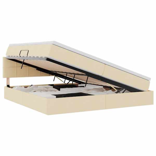 vidaXL LED-iga voodiraam koos madratsiga Kreem 200 x 200 cm kangas