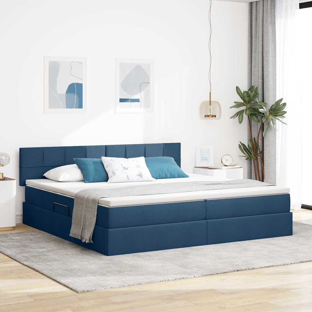 vidaXL Pat cu saltea și LED cu saltea albastru 200 x 200 cm țesătură