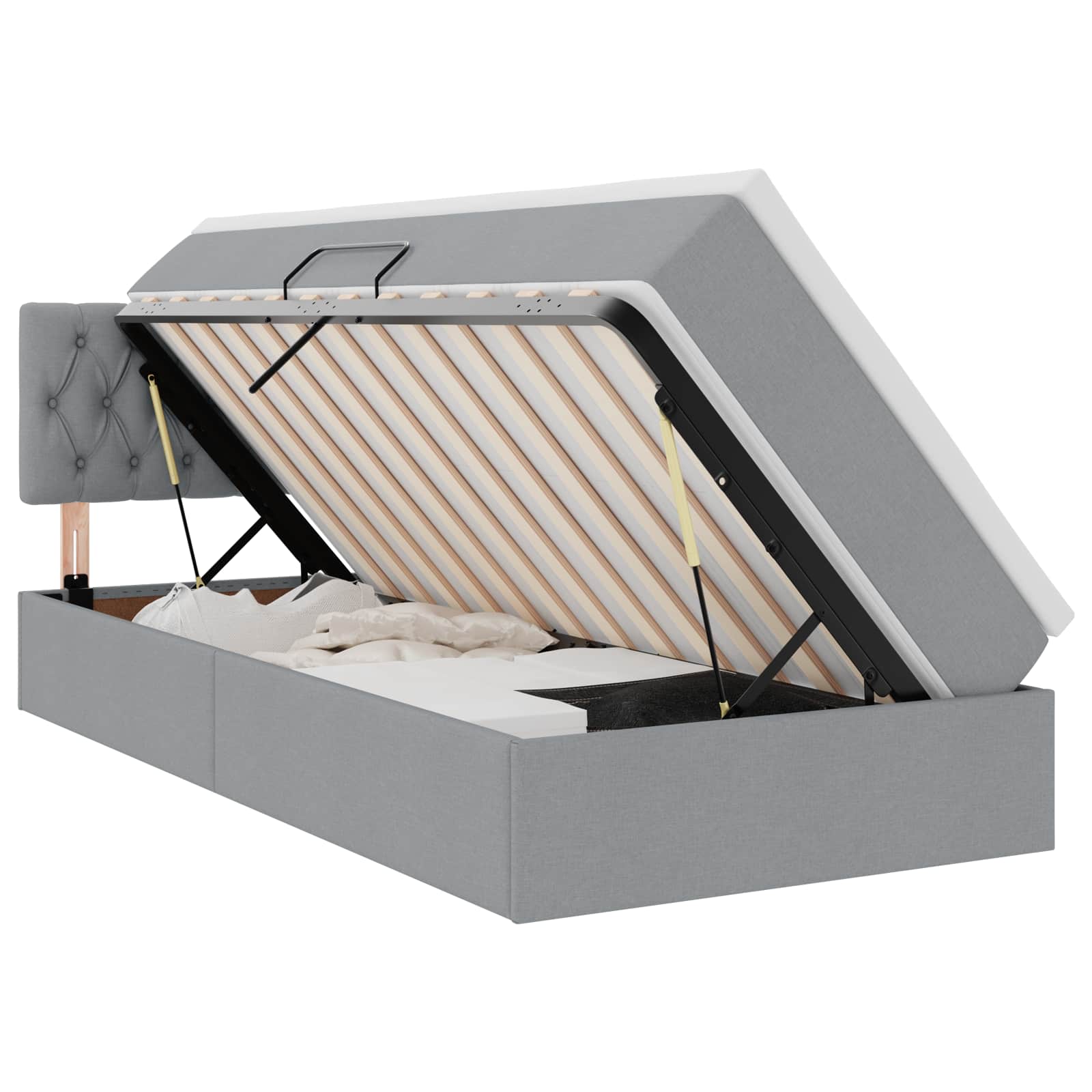 vidaXL LED Opslagbed met Matras Lichtgrijs 90 x 190 cm Stof, foto 3