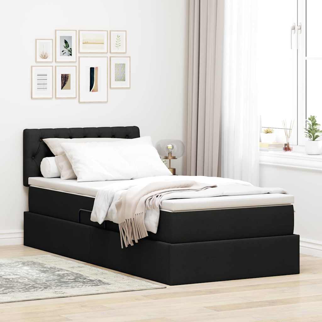 vidaXL Pat cu saltea și LED cu saltea Negru 90 x 200 cm țesătură