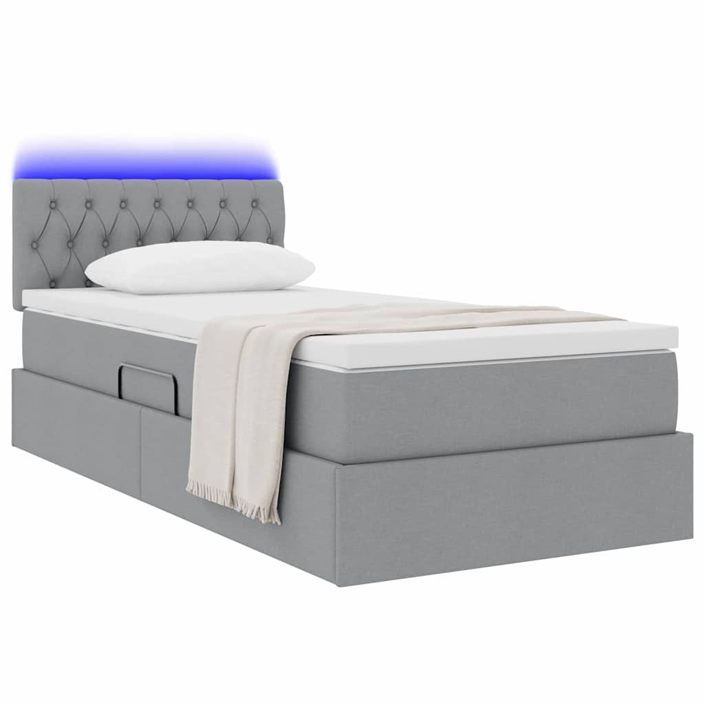 Thumbnail - vidaXL Bett mit Stauraum und LED mit LED Hellgrau 100 x 200 cm Stoff