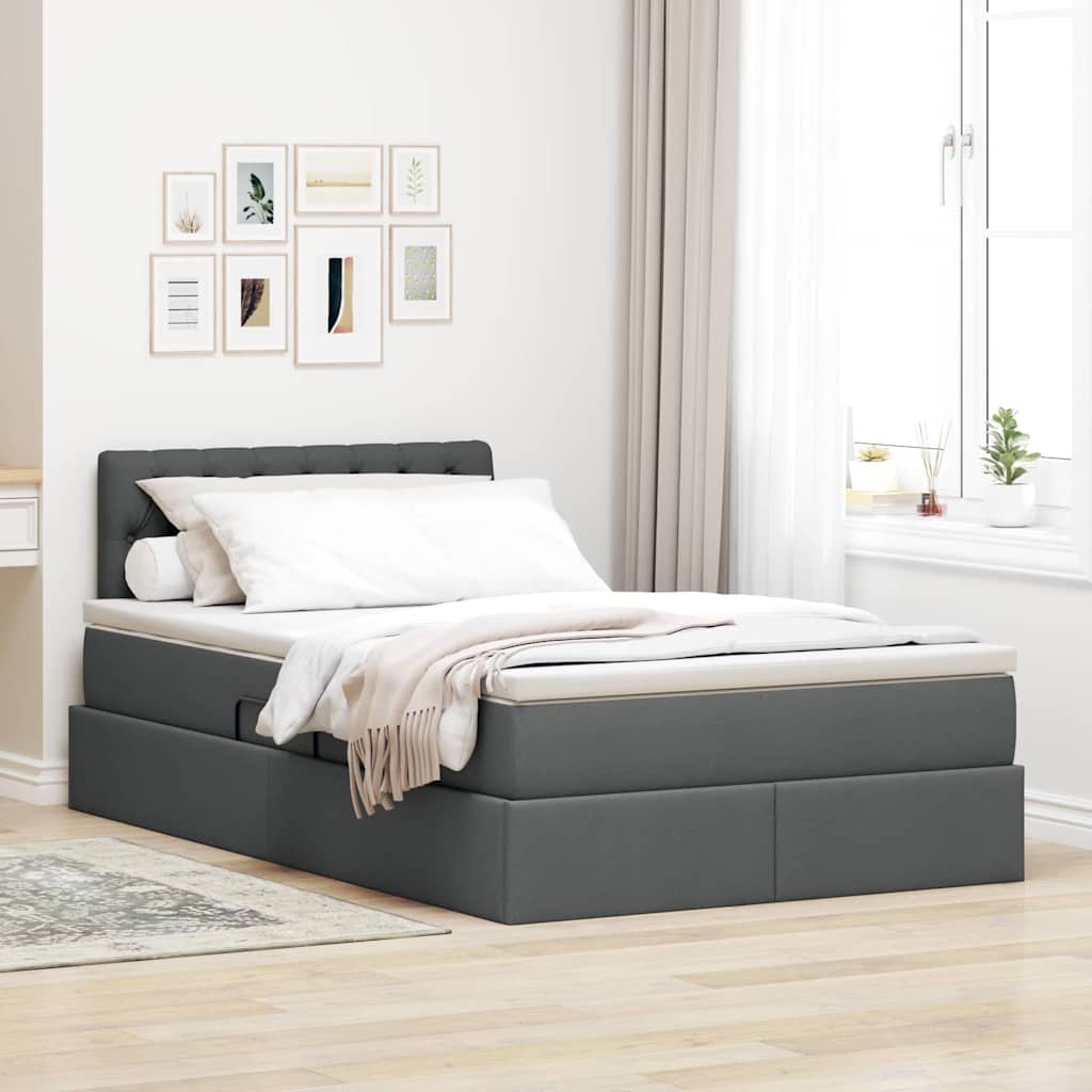 vidaXL Pat cu saltea și LED cu saltea Gri închis 120 x 190 cm țesătură