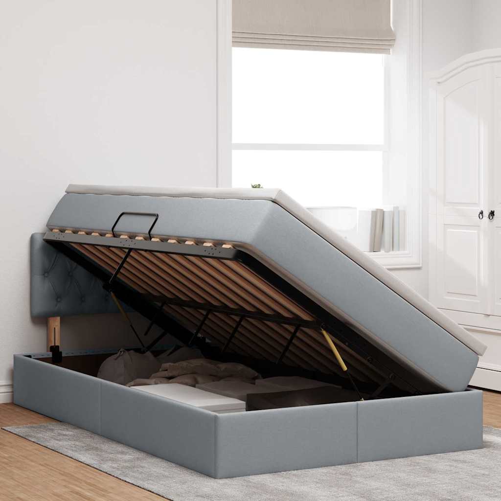 Voodi LED -ribatuledega peaga Helehall 120 x 200 cm kangas - Image 4