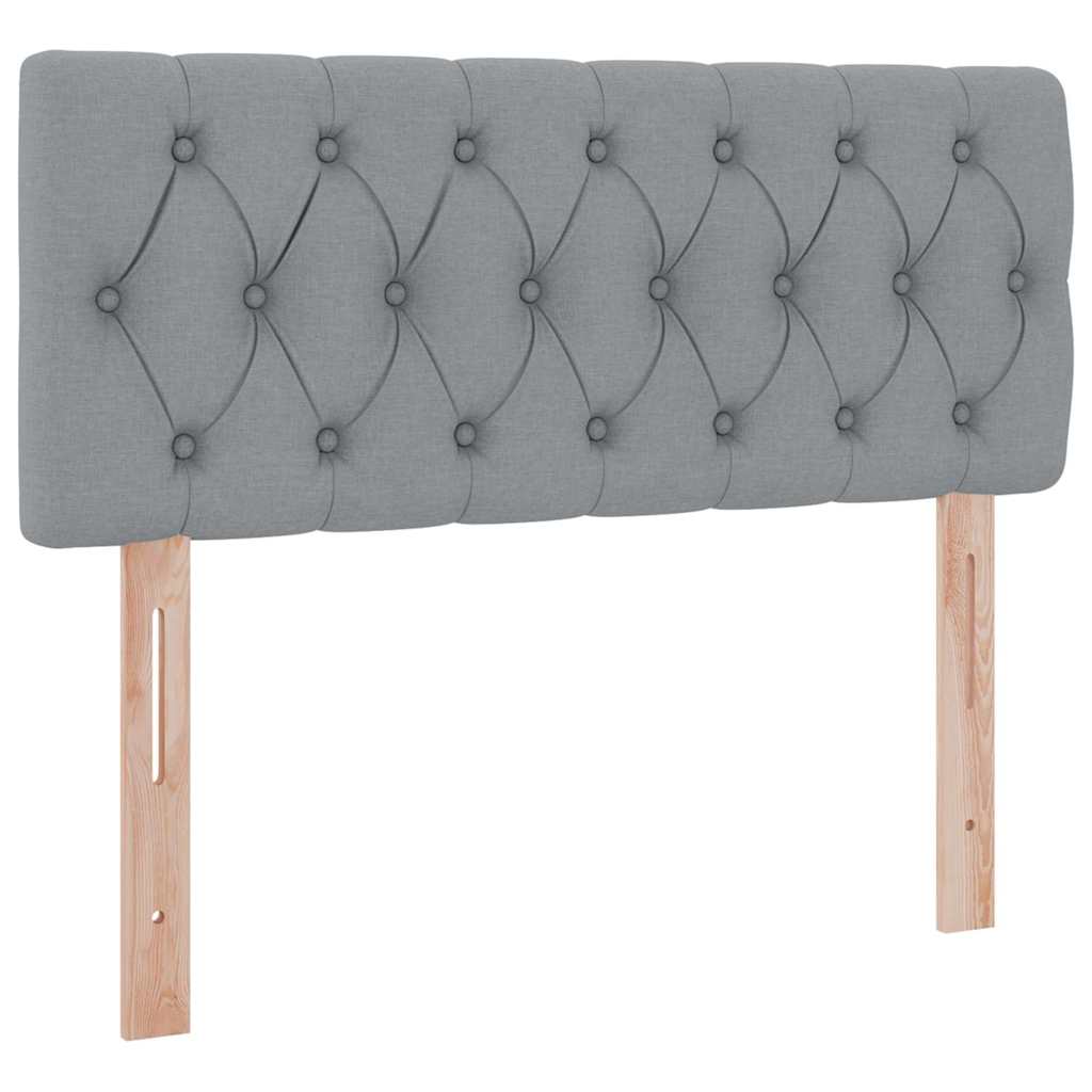 Voodi LED -ribatuledega peaga Helehall 120 x 200 cm kangas - Image 9