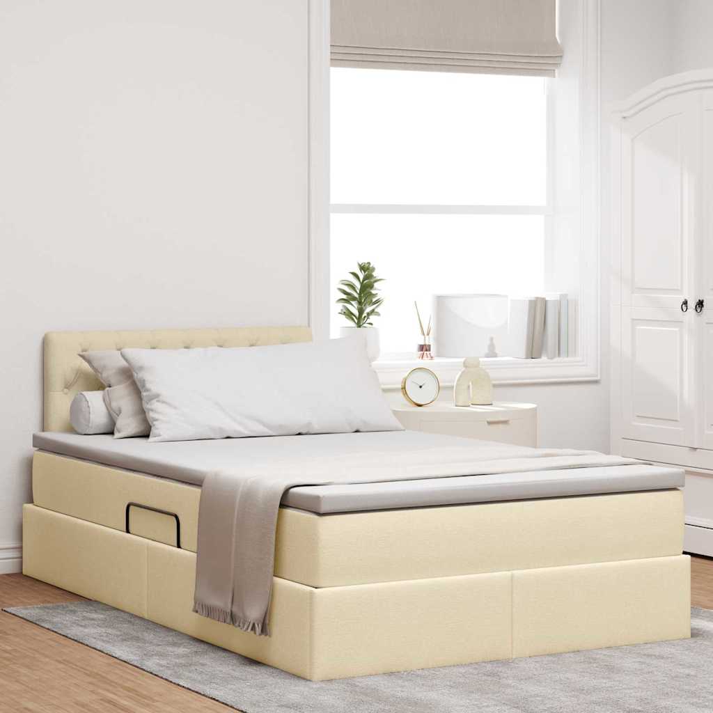 vidaXL Bett mit Stauraum und LED mit Matratze Creme 120 x 200 cm Stoff