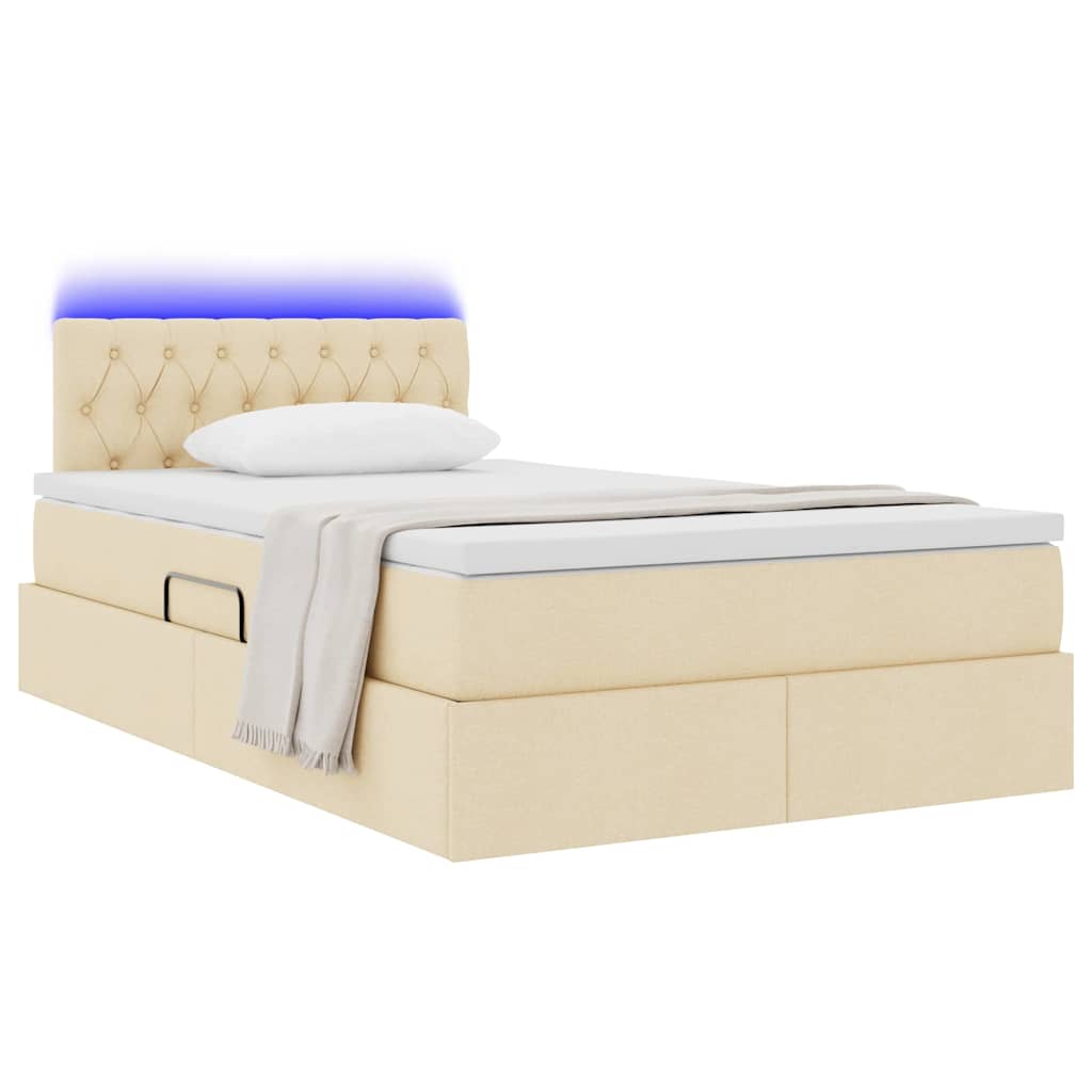 Thumbnail - vidaXL Bett mit Stauraum und LED mit Matratze Creme 120 x 200 cm Stoff