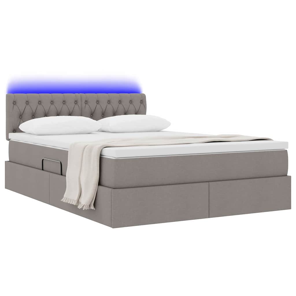Thumbnail - vidaXL Bett mit Stauraum und LED mit Matratze Taupe 140 x 190 cm Stoff